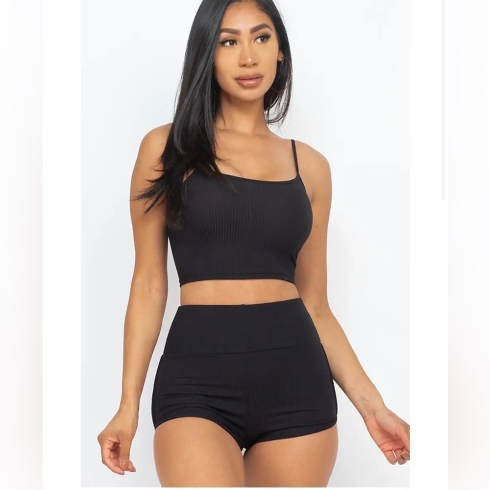 Capella Ladies' Black Ribbed Cami & Shorts Set